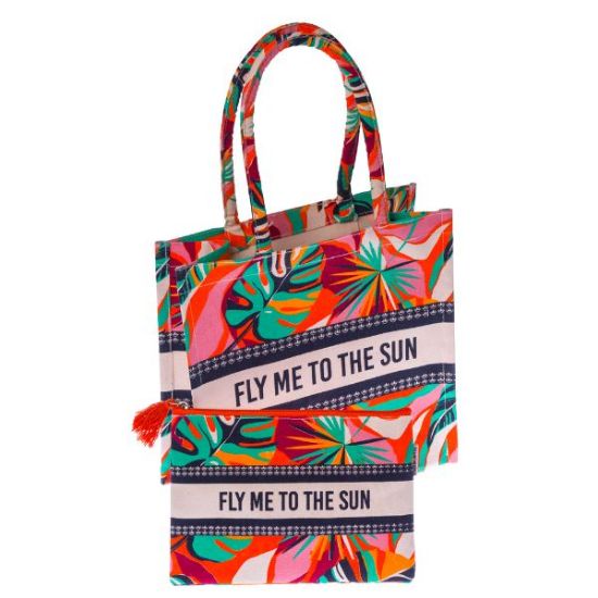 Image sur AIR CARAIBES - Sac Cabas Coton et Pochette Fly me to the sun - Design 7 couleurs
