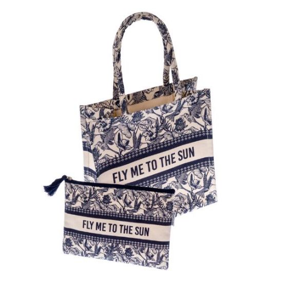 Image sur AIR CARAIBES - Sac Cabas Coton et Pochette Fly me to the sun - Design 2 couleurs